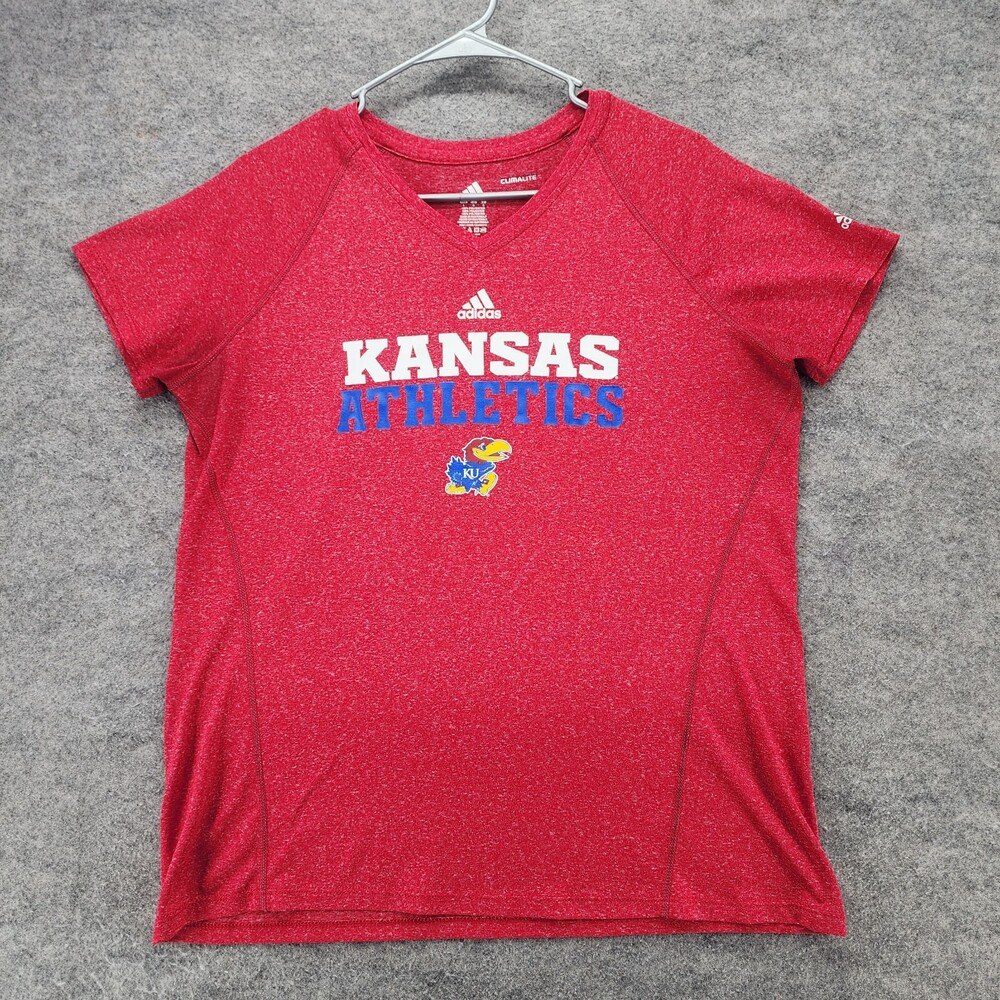 Kansas Jayhawks Shirt Womens Large Adidas Climalite Short Sleeve Red